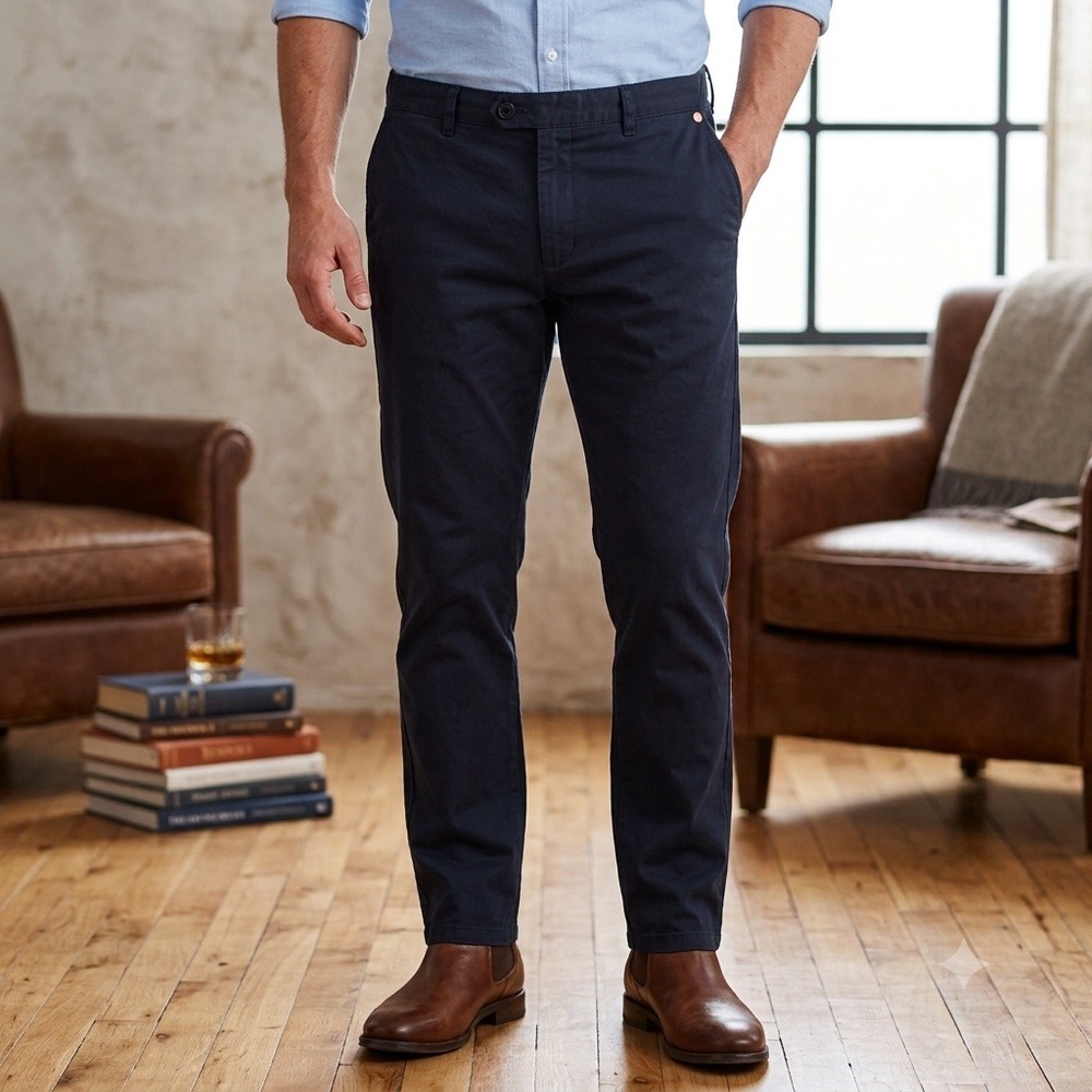 Meyer Oslo Chino Pants Mens 40/32 Navy Blue Sustainable Cotton Trousers